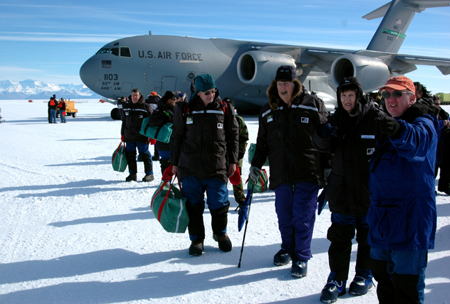 Sir Ed arrives in Antarctica.